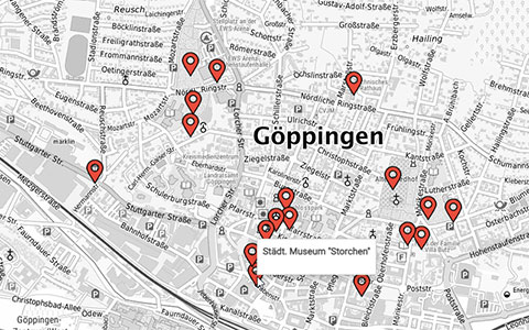 Sehenswürdigkeiten Ein Ausschnitt aus dem Geoportal Göppingen mit einzelnen Kennzeichnungen