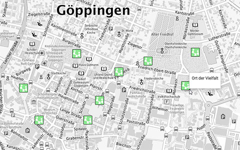 Spielplätze Ein Ausschnitt aus dem Geoportal Göppingen mit einzelnen Kennzeichnungen